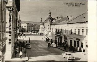 1961 Kolozsvár, Cluj; Vedere din str. Dozsa spre str. Horea / utca, üzletek, automobilok / street view, shops, automobiles (EK)