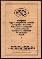 1929 Hofherr - Schratnz - Clayton -Schuttleworth (HSCS). Vetőgépek, fogatos talajművelő eszközök, színagyűjtő, szénasajtó, szőlősajtók, szőlőzuzók, takarmánygépek, kismotorok, járgányok, körfűrészek, rosták, árjegyzék, foltos, 31+1 p.