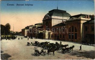 1915 Tarnów, Dworzec kolejowy / railway station, tram, horse chariots (EK)