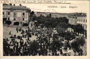 1916 Przemysl, Rynek / Ringplatz / market, shops of F. Perlik and S. Lien + Stabile Kraftwagenwerkstätte K.u.k. Brückenkopfkommando (EK)