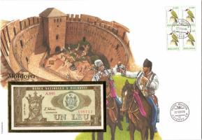 Moldova 1992. 1L dekoratív, nagyalakú bankjegyes, bélyeges borítékon T:I