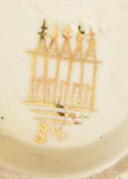 Zsolnay antik áttört váza, jelzett, mázhibákkal, alsó peremén apró csorbákkal, m:13 cm