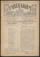 1921 Tabularium, a gyűjtősport levéltára, I. évf. 2. sz., 1921. ápr. 20. Kiadja az Amatőrök Forgalmi Szövetkezete. Bp., Korvin Testvérek-ny., 33-64 p. (Benne: Payer Béla: Friedl Rudolf magyar bélyegtervezete; Rédey Miklós: Az első bélyegsorozataink papirosai; stb.) Magyar és német nyelven. Kiadói tűzött papírkötés, másfél lap hiánnyal (37-38. o. fele, ill. a teljes 39-40. o.). Ritka!