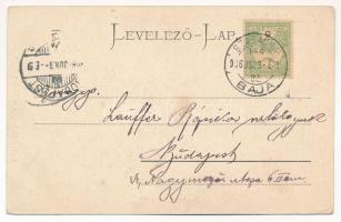 1906 Baja, Izraelita templom és iskola, zsinagóga. Rothschild Zsigmond kiadása, Art Nouveau (EK)