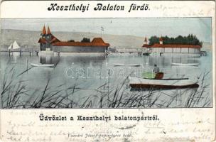 1899 (Vorläufer) Keszthely, Balaton fürdő a Balatonpartról. Vasvári József kiadása (apró szakadások / tiny tears)