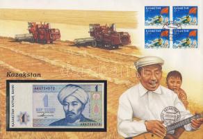 Kazahsztán 1993. 1T dekoratív, nagyalakú bankjegyes, bélyeges borítékon T:I