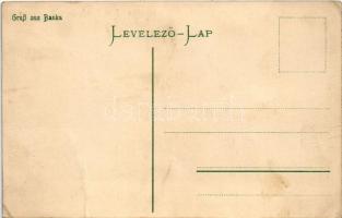 Bánka, Banka (Pöstyén, Piestany); Layer József vendéglője a hársfához, bemenet kertbe, étterem / Gas...