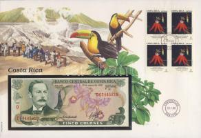 Costa Rica 1992. 5C dekoratív, nagyalakú bankjegyes, bélyeges borítékon T:I