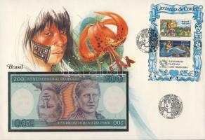 Brazília 1984. 200C dekoratív, nagyalakú bankjegyes, bélyeges borítékon, bélyegblokkal, alkalmi bélyegzővel T:I