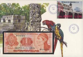Honduras 1989. 1L dekoratív, nagyalakú bankjegyes, bélyeges borítékon, bélyegblokkal T:I