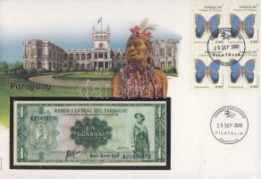 Paraguay 1952. 1G dekoratív, nagyalakú bankjegyes, bélyeges borítékon, alkalmi bélyegzővel T:I