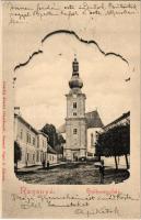 1904 Rozsnyó, Roznava (Gömör); székesegyház. Pauchly Nándor kiadása, Vogel D. felvétele / cathedral. Art Nouveau