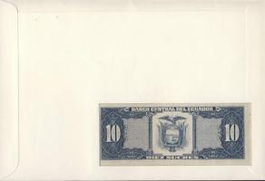 Ecuador 1986. 10S dekoratív, nagyalakú bankjegyes, bélyeges borítékon, bélyegblokkal T:I