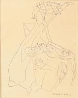 Duray Tibor (1912-1988): Kiáltás. Tus, papír, jelzett, üvegezett fakeretben,11x17 cm