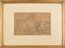 E. Lehner jelzéssel: Város részlet. Ceruza, papír, jelzett, üvegezett fakeretben, 16x24 cm