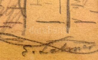 E. Lehner jelzéssel: Város részlet. Ceruza, papír, jelzett, üvegezett fakeretben, 16x24 cm