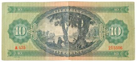 1962. 10Ft "A 435 215506" nyomdahibás bankjegy, előlapon látványosan eltolódott nyomattal ...