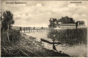 1907 Keszthely, Balaton fürdő, tutajos. Vasvári József kiadása (EK)