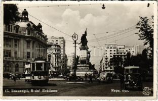 Bucharest, Bukarest, Bucuresti, Bucuresci; B-dul Bratianu / street view, tram, automobiles (EK)