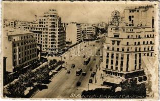 1939 Bucharest, Bukarest, Bucuresti, Bucuresci; Bulevard I.C. Bratianu / street view, trams, automobiles, Bayer, Sun London, Rudolf Mosse S.A. (fl)