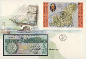 Guernsey 1980-89. 1Ł dekoratív, nagyalakú bankjegyes, bélyeges borítékon, elsőnapi bélyegzővel T:I