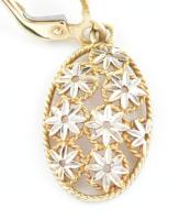 Arany (Au) 14K áttört, virágmintás fülbevalópár, jelzett, 3,4×1,1 cm, nettó: 2,8 g