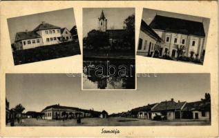 1941 Somorja, Csallóköz-Somorja, Somorin, Samorín; Fő tér, ágostai evangélikus és református templom, takarékpénztár / main square, churches, savings bank (EK)