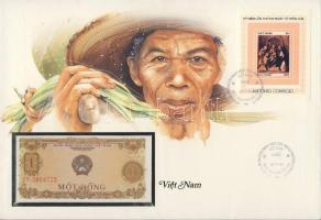 Vietnam 1976. 1D dekoratív, nagyalakú bankjegyes, bélyeges borítékon, bélyegblokkal, alkalmi bélyegzővel T:I