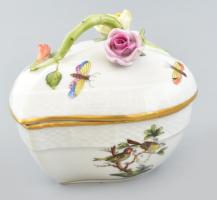 Herendi Rothschild mintás porcelán bonbonier, kézzel festett, jelzett, kopásnyomokkal, m: 9 cm