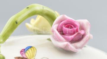 Herendi Rothschild mintás porcelán bonbonier, kézzel festett, jelzett, kopásnyomokkal, m: 9 cm