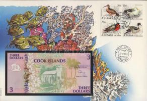 Cook-szigetek 1992. 3$ dekoratív, nagyalakú bankjegyes, bélyeges borítékon T:I