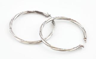 Ezüst(Ag) csavart mintás karikafülbevaló-pár, jelzett, d: 4 cm, nettó: 6,3 g