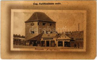 1923 Kolozsvár, Cluj; Fortificatiunea veche / Régi bástya, Voith Tivadar Streck József üzlete. Keszey Albert kiadása / bastion tower, shops (EM)