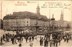 1900 Dresden, Neustädter Markt, die Wachparade kommt! / military parade (EK)