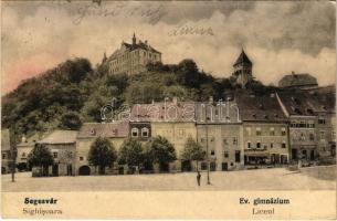 1923 Segesvár, Schässburg, Sighisoara; Evangélikus gimnázium, sörcsarnok, üzletek. Vasúti levelezőlapárusítás 333. / Liceul / Lutheran grammar school, beer hall, shops (EK)