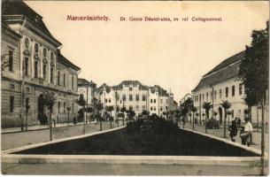 Marosvásárhely, Targu Mures; Dr. Gecse Dániel utca, Református kollégium. Porjes S. Sándor kiadása / street view, Calvinist boarding school (EK)