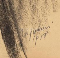 Ujváry Lajos (1925-2006): Ülő hölgy portréja. Szén, papír, jelzett, lap széle sérült. Feltekerve. 61...