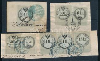 1868 8 db régi okmánybélyeg 3 kivágáson, különleges bélyegzésekkel!