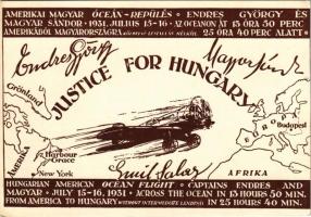 1931 Justice for Hungary, Endresz György és Wilczek Sándor Amerikai-Magyar óceánrepülése. Kiadja a Magyar Nemzeti Szövetség / American-Hungarian transatlantic flight, irredenta
