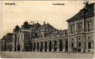 1914 Kolozsvár, Cluj; vasútállomás. Rigó Árpád utóda kiadása / railway station (EB)