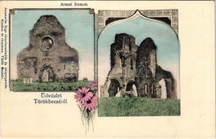 Törökbecse, Újbecse, Novi Becej; Aracsi templom romok. Jovanovits Giga kiadása / church ruins in Vranjevo (Araca). Art Nouveau, floral