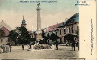 Törökbecse, Újbecse, Novi Becej; Szabadság tér és szobor, Royal szálloda. Jovanovits Giga kiadása / square, monument of the Hungarian Revolution of 1848, hotel