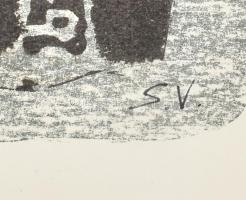 Somlai Vilma (1938-2007): Cím nélkül. Linómetszet, papír, jelzett a nyomaton, a hátoldalán a művész ...