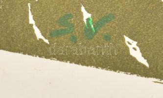 Somlai Vilma (1938-2007): Virágzó fa. Linómetszet, papír, jelzett a nyomaton, a hátoldalán a művész ...