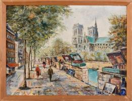 ND jelzéssel: Párizs, Szajna part, Notre Dame. Olaj, karton, 24x32 cm