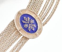 Ezüst (Ag) többsörös nyaklánc, zománcozott ovális díszekkel. Jelzett, kisebb kopásnyomokkal, bruttó:...