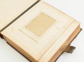 Dekoratív antik fotóalbum egészbőr kötésben, réz rátétekkel, vizitkártyának, kabinetfotóknak, működő...