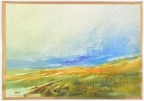 Hankó Béla (1927-1993): Hangulatos táj. Akvarell, papír, jelzett a hátoldalán nyomtatottan. Lap szélén paszpartuzás nyomaival. 36,5×51 cm