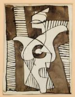 Kádár Béla (1877-1956): Geometrikus kompozíció. Lavírozott tus, papír, jelzés nélkül, üvegezett fakeretben, 22x15 cm. Proveniencia: Egykor a Kádár-család gyűjteményében. / ink on paper, signed, framed, 22x15 cm