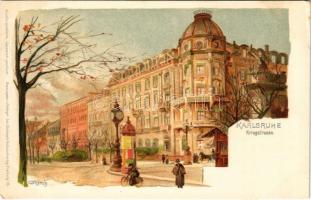 Karlsruhe, Kriegsstrasse, Germania / street. Joh. Elchlepp Künstlerpostkarte Art Nouveau, litho s: C. Münch (EK)
